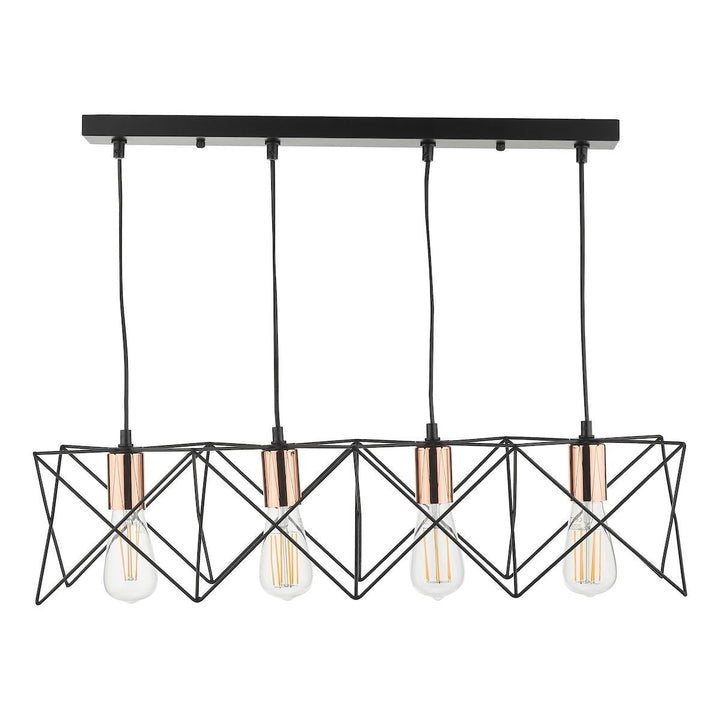 Dar MID0422 | Midi 4-Light Bar Pendant | Black with Bright Copper Detail