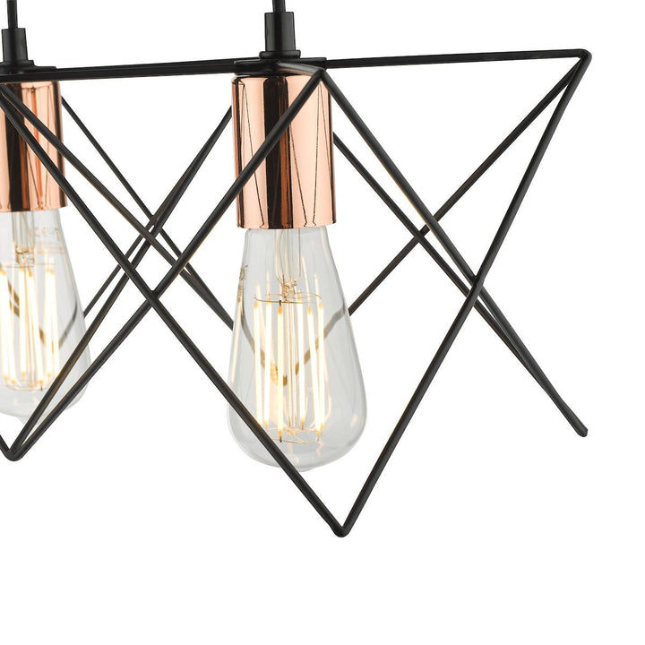 Dar MID0422 | Midi 4-Light Bar Pendant | Black with Bright Copper Detail