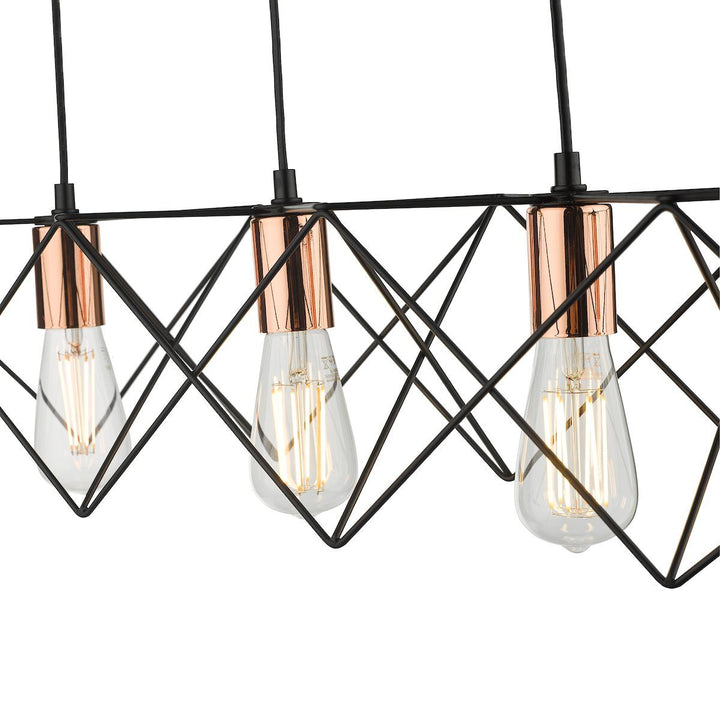 Dar MID0422 | Midi 4-Light Bar Pendant | Black with Bright Copper Detail