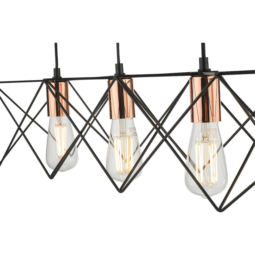 Dar MID0422 | Midi 4-Light Bar Pendant | Black with Bright Copper Detail