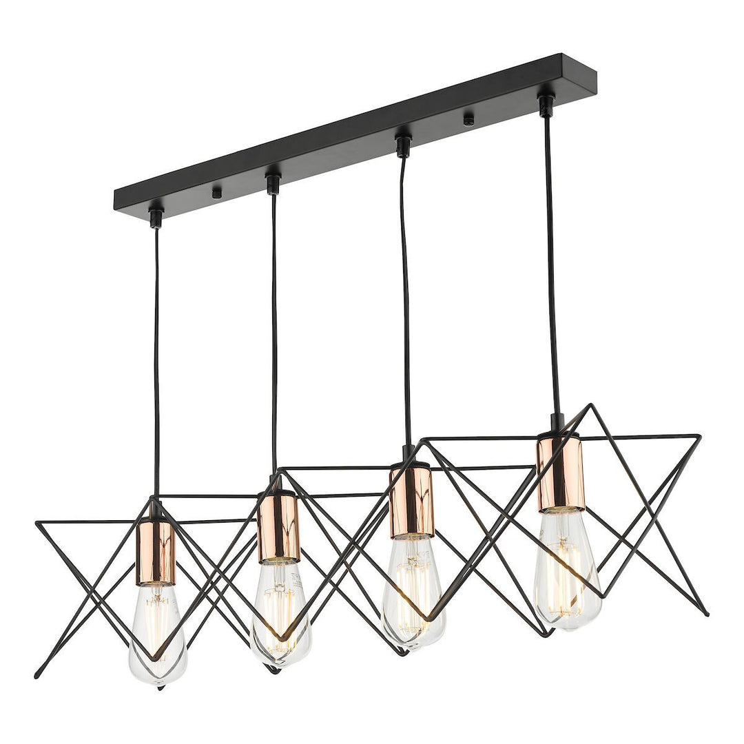 Dar MID0422 | Midi 4-Light Bar Pendant | Black with Bright Copper Detail