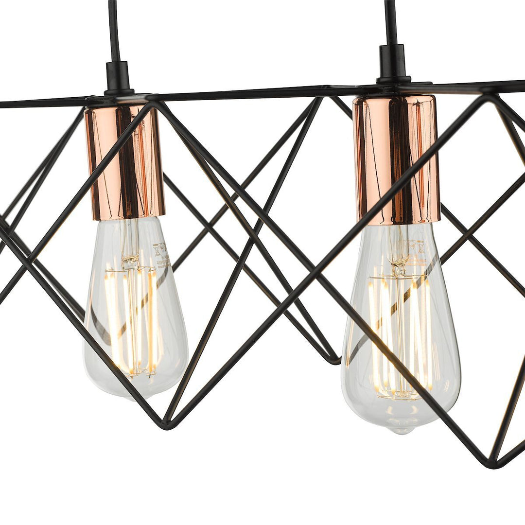 Dar MID0422 | Midi 4-Light Bar Pendant | Black with Bright Copper Detail