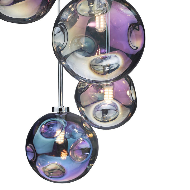 Dar MIR0655 | Mira 6 Light Cluster Pendant | Polished Chrome with Iridised Glass