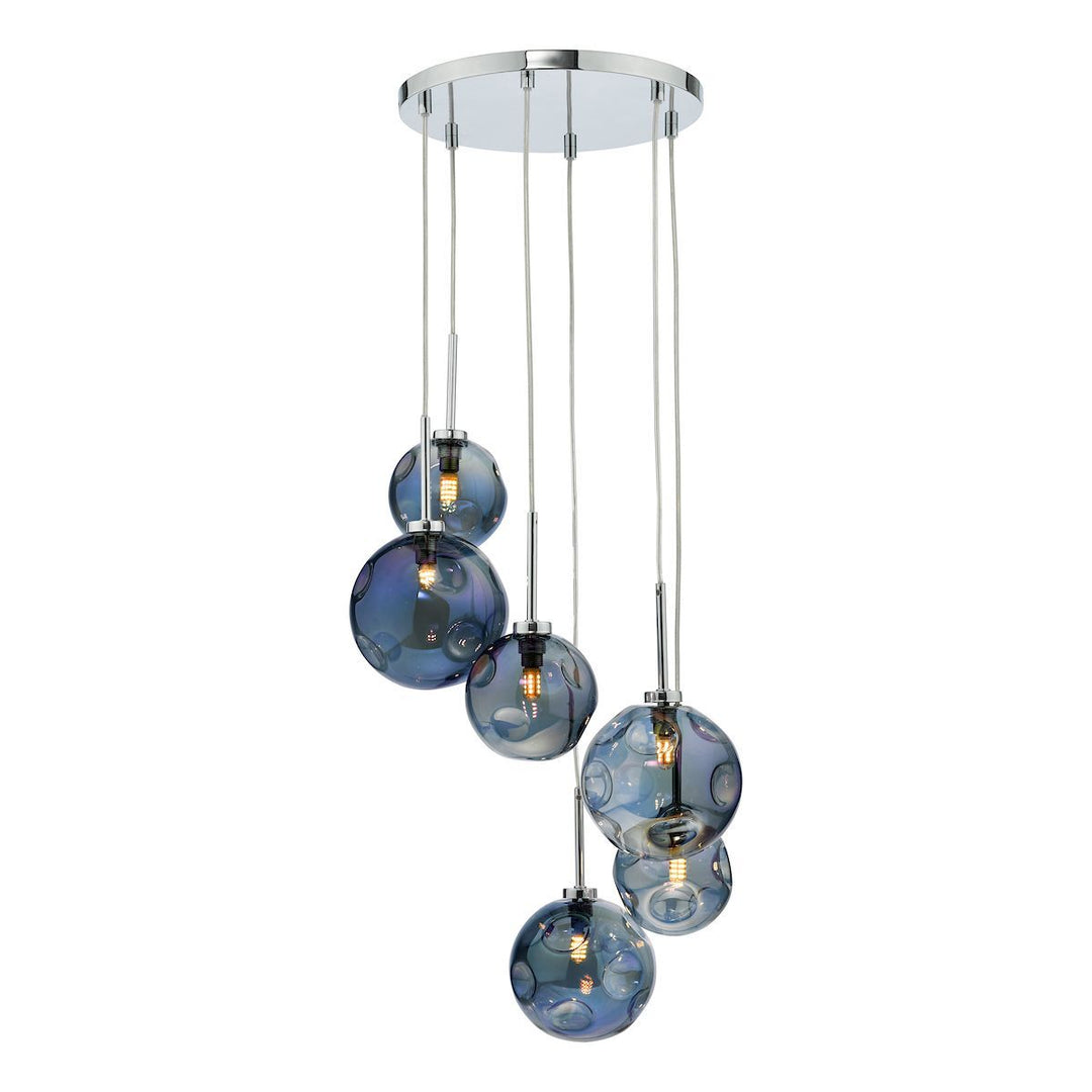 Dar MIR0655 | Mira 6 Light Cluster Pendant | Polished Chrome with Iridised Glass