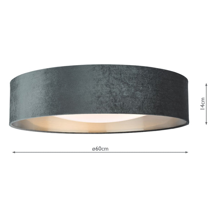 Dar NYS4861 | Nysa 3-Light Flush | Velvet Dark Grey Shade 60cm