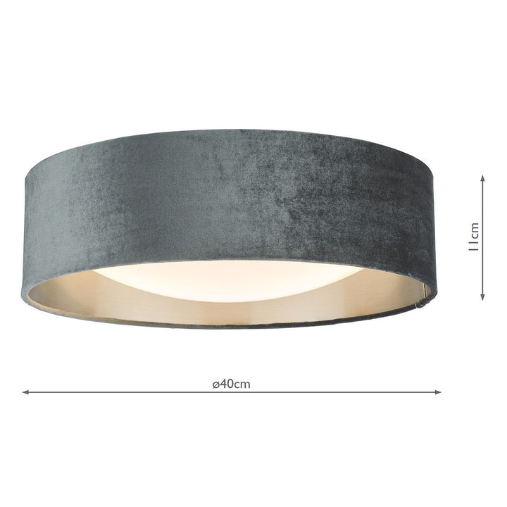 Dar NYS5061 | Nysa 2-Light Flush | Velvet Dark Grey Shade 40cm