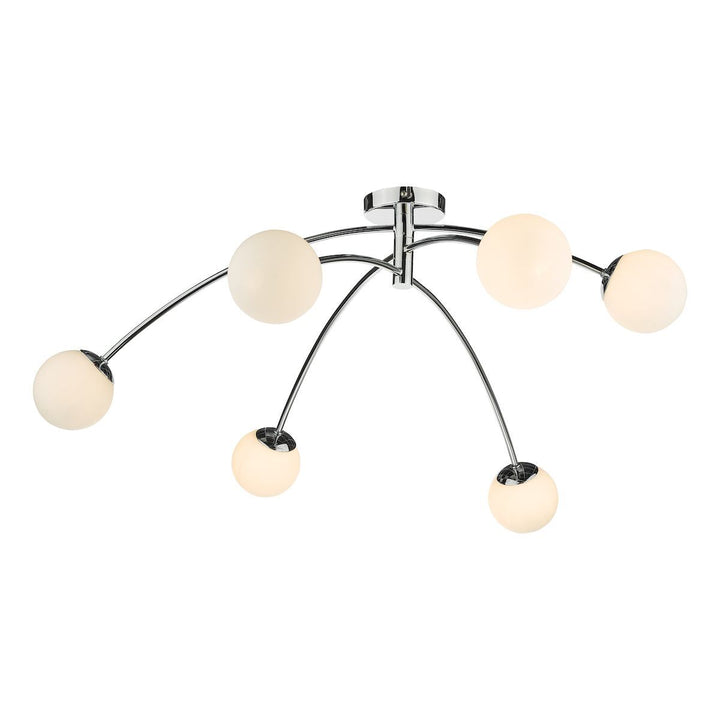 Dar PUG6450 | Puglia Semi-Flush 6-Light | Polished Chrome & Opal Glass Ceiling Fixture