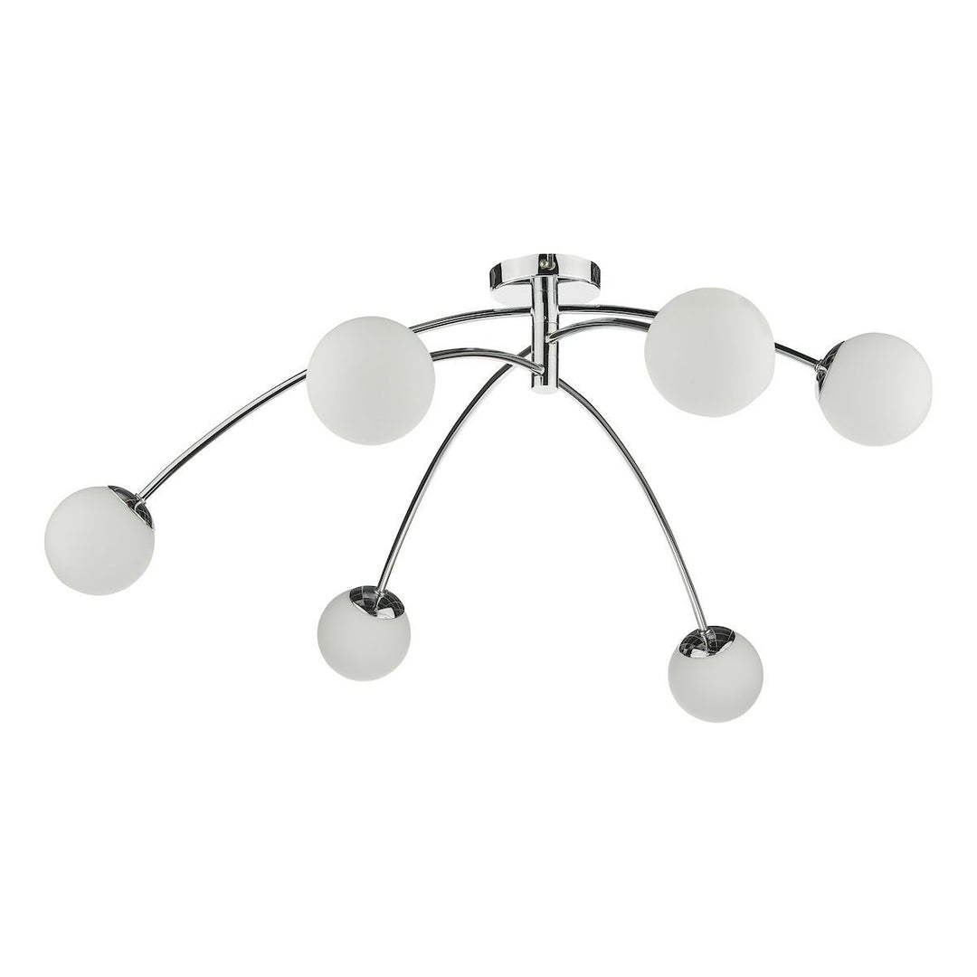 Dar PUG6450 | Puglia Semi-Flush 6-Light | Polished Chrome & Opal Glass Ceiling Fixture