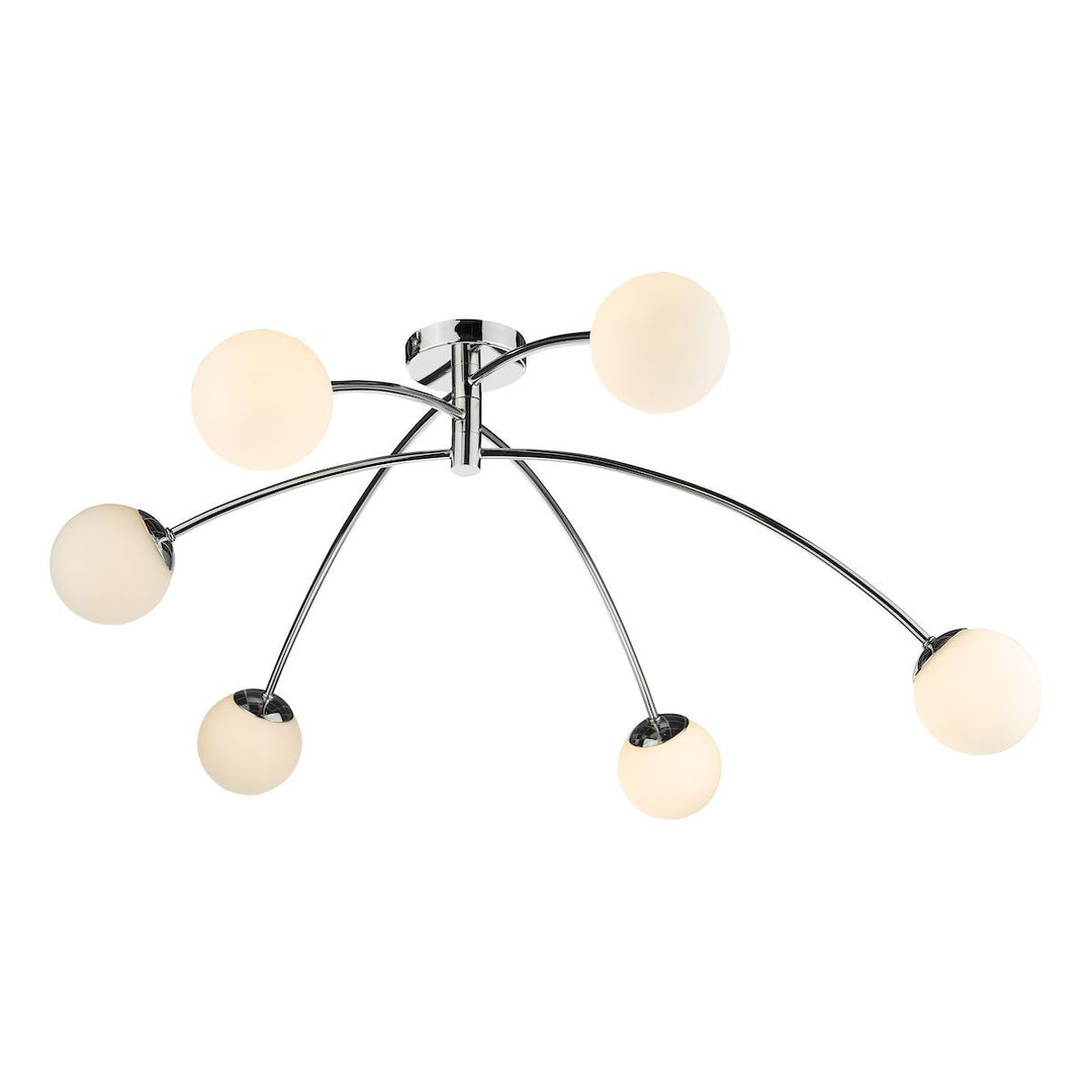 Dar PUG6450 | Puglia Semi-Flush 6-Light | Polished Chrome & Opal Glass Ceiling Fixture