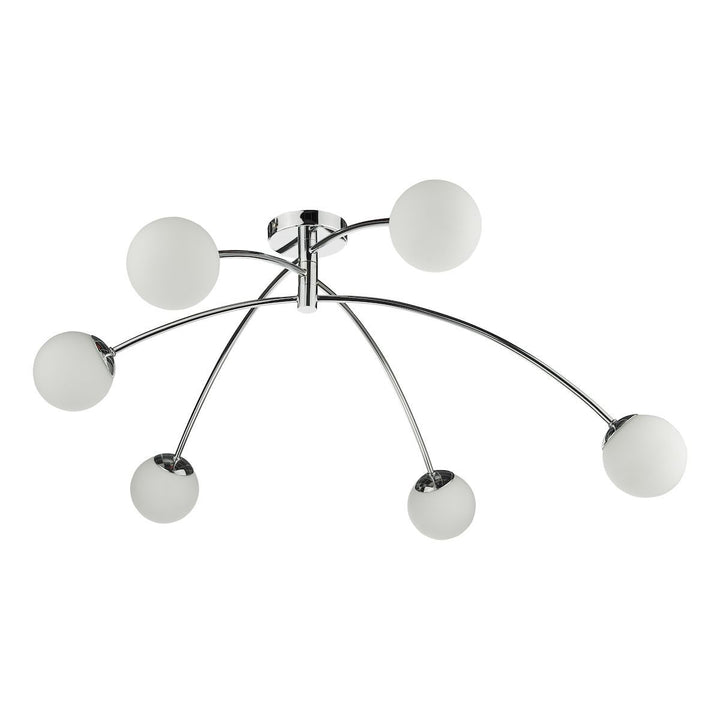 Dar PUG6450 | Puglia Semi-Flush 6-Light | Polished Chrome & Opal Glass Ceiling Fixture