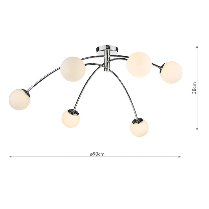 Dar PUG6450 | Puglia Semi-Flush 6-Light | Polished Chrome & Opal Glass Ceiling Fixture