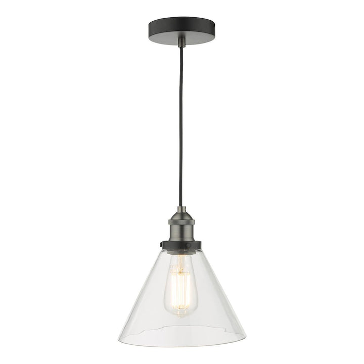 Dar RAY0138 | Ray Pendant | Antique Nickel Finish with Clear Glass