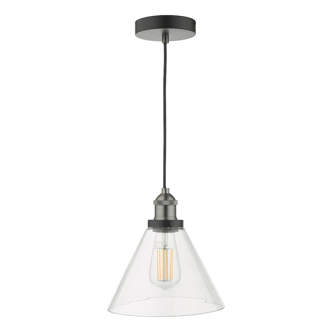 Dar RAY0138 | Ray Pendant | Antique Nickel Finish with Clear Glass