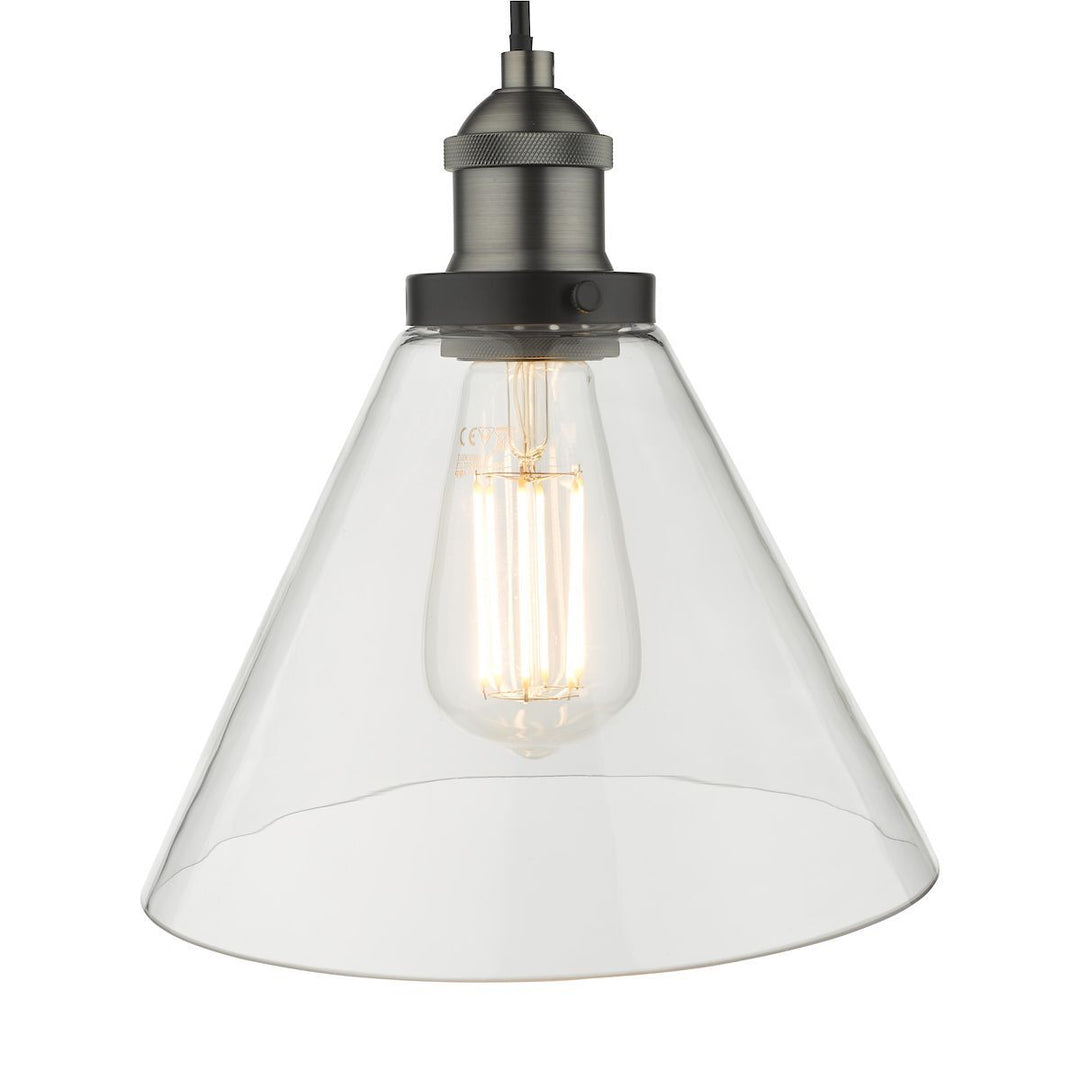 Dar RAY0138 | Ray Pendant | Antique Nickel Finish with Clear Glass