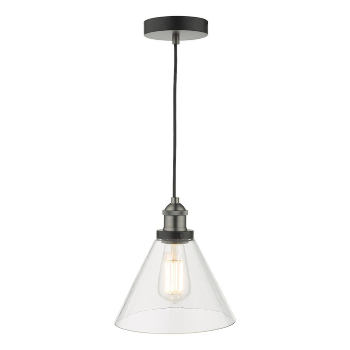 Dar RAY0138 | Ray Pendant | Antique Nickel Finish with Clear Glass