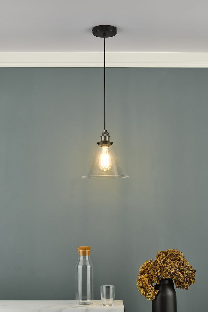 Dar RAY0138 | Ray Pendant | Antique Nickel Finish with Clear Glass