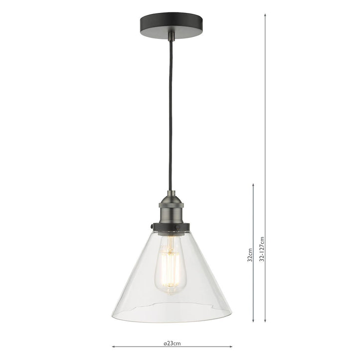 Dar RAY0138 | Ray Pendant | Antique Nickel Finish with Clear Glass