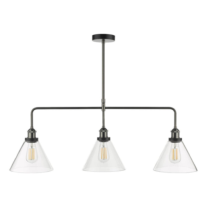 Dar RAY0338 | Ray Bar Pendant | 3 Light Antique Nickel with Clear Glass