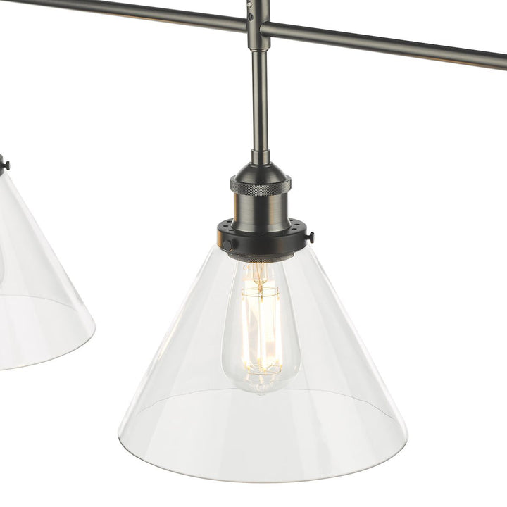 Dar RAY0338 | Ray Bar Pendant | 3 Light Antique Nickel with Clear Glass