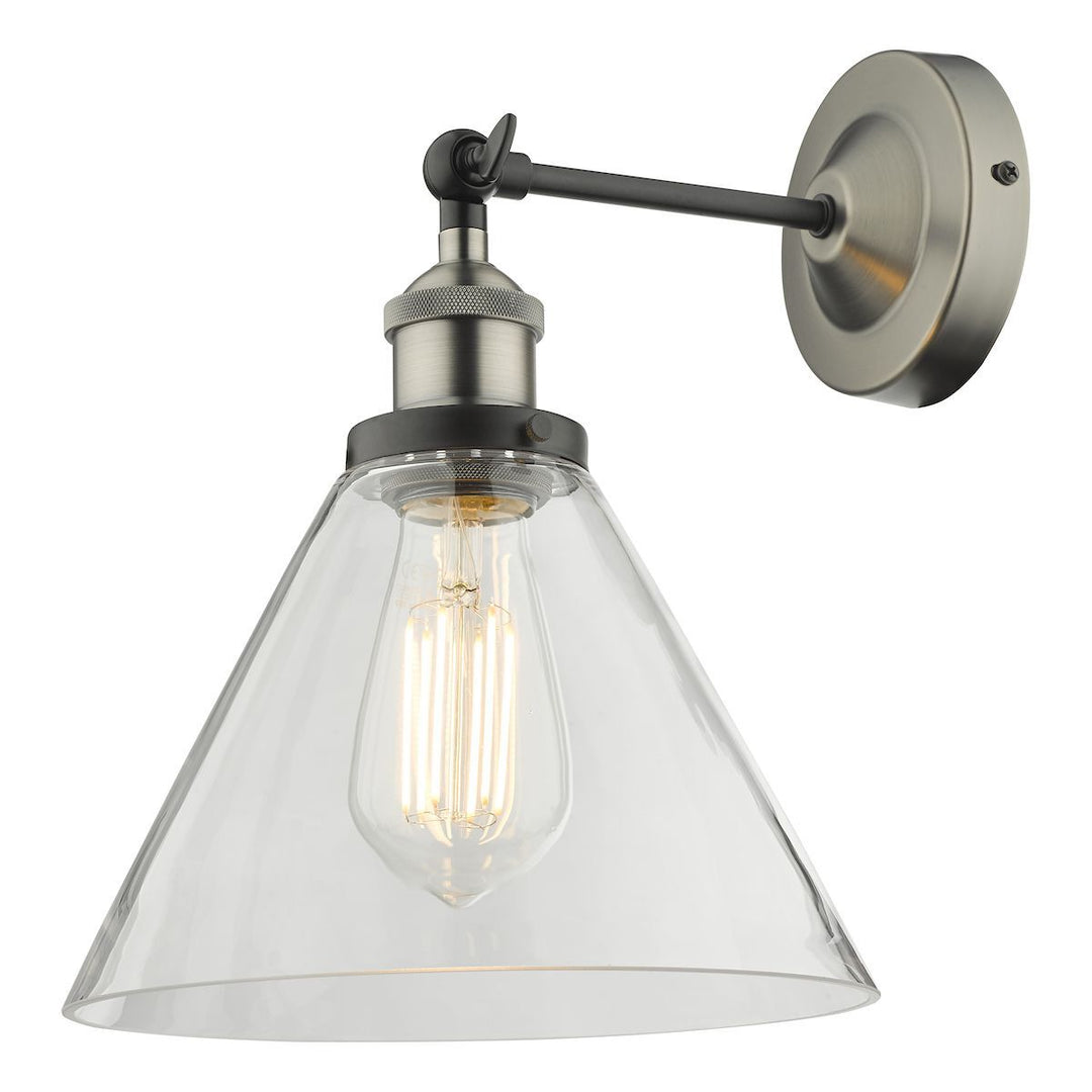 Dar RAY0738 | Ray Wall Light | Antique Nickel with Clear Glass Shade