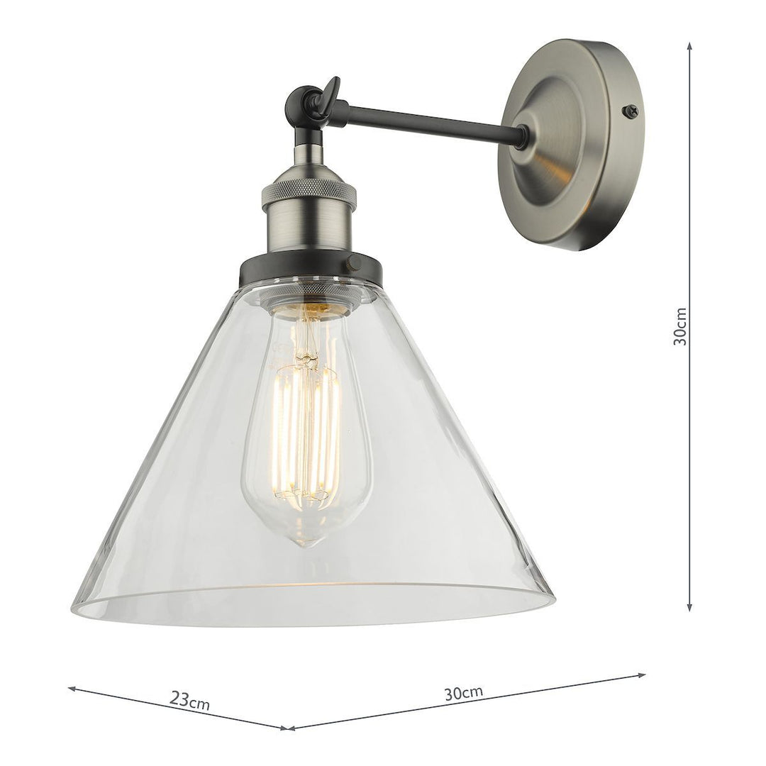 Dar RAY0738 | Ray Wall Light | Antique Nickel with Clear Glass Shade