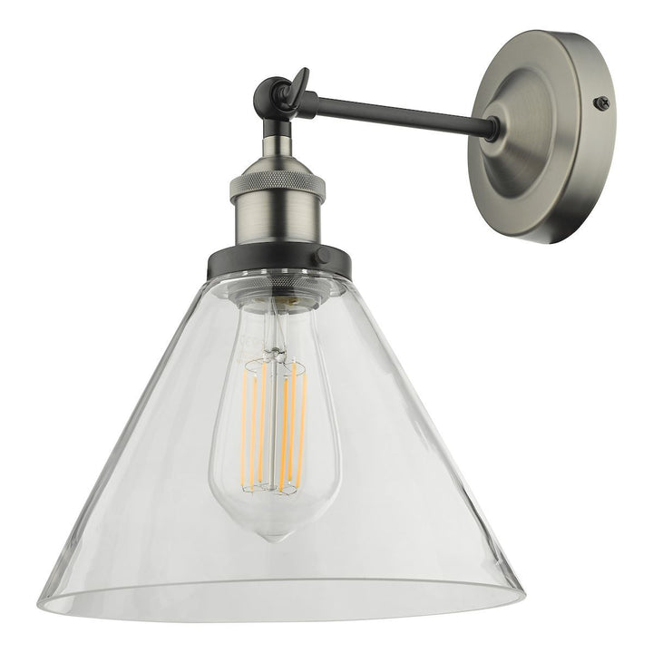 Dar RAY0738 | Ray Wall Light | Antique Nickel with Clear Glass Shade