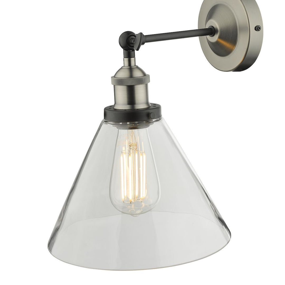 Dar RAY0738 | Ray Wall Light | Antique Nickel with Clear Glass Shade