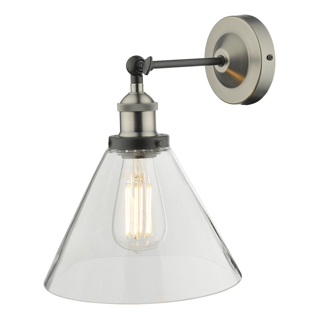 Dar RAY0738 | Ray Wall Light | Antique Nickel with Clear Glass Shade