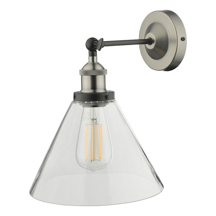 Dar RAY0738 | Ray Wall Light | Antique Nickel with Clear Glass Shade