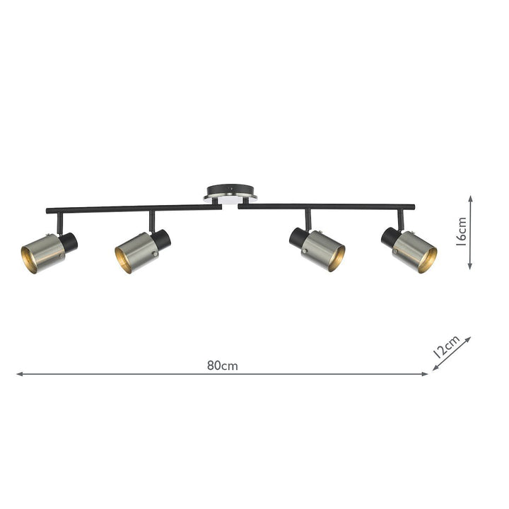 Dar RYA8438 | Ryan | 4 Light Bar Spotlight | Brushed Nickel & Matt Black