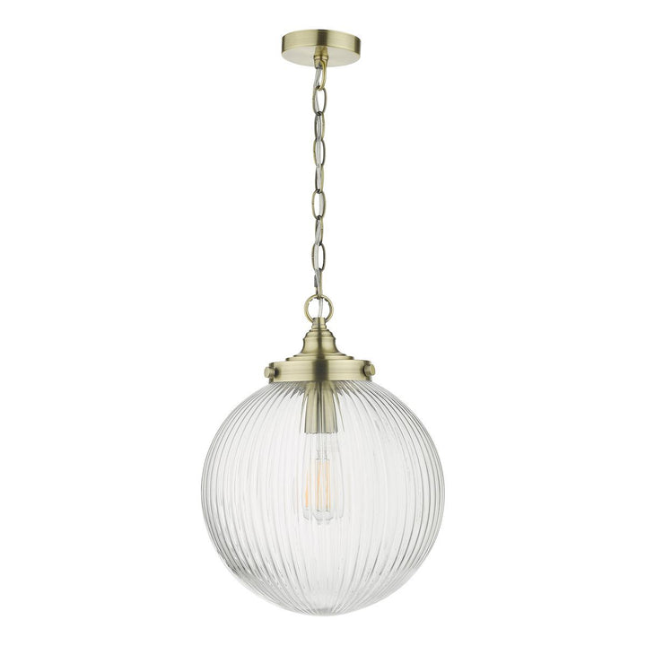 Dar TAM0175 | Tamara | Single Pendant | Antique Brass Ribbed Glass