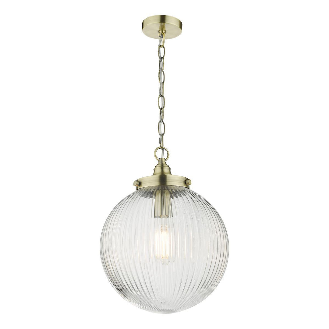 Dar TAM0175 | Tamara | Single Pendant | Antique Brass Ribbed Glass