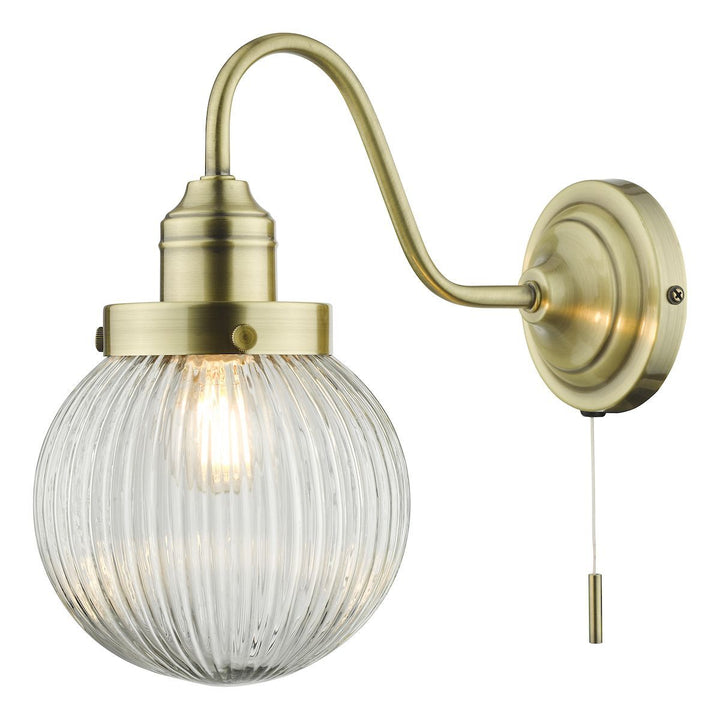 Dar TAM0775 | Tamara | Single Wall Light | Antique Brass & Ribbed Glass