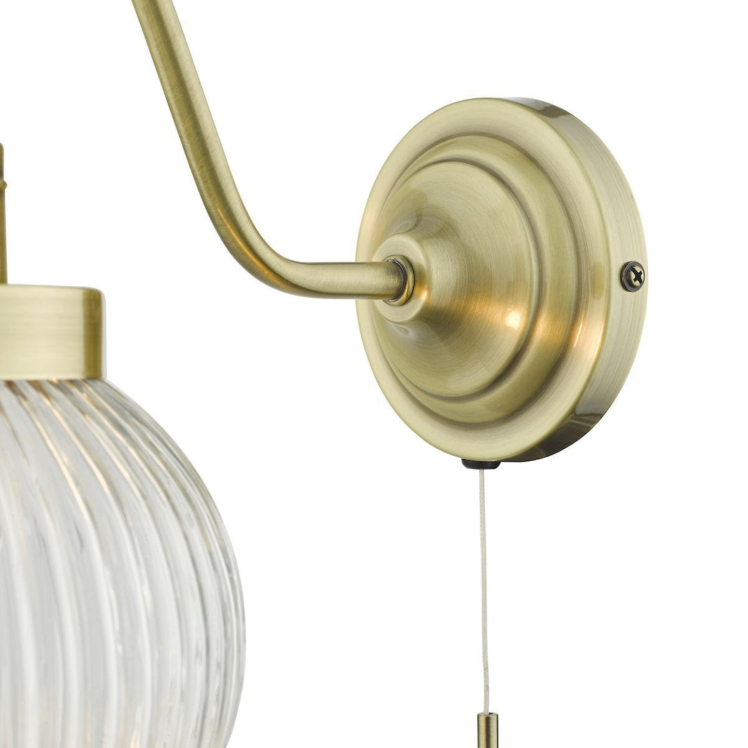 Dar TAM0775 | Tamara | Single Wall Light | Antique Brass & Ribbed Glass