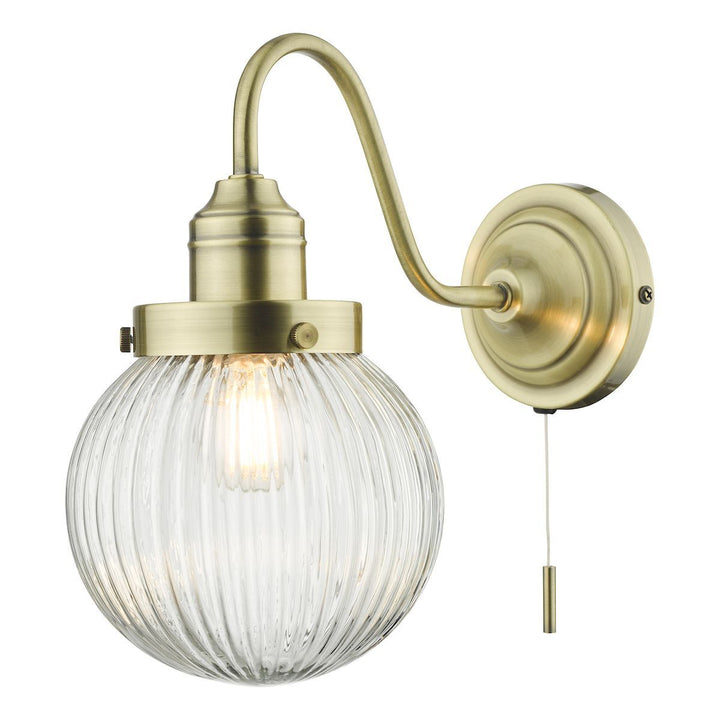 Dar TAM0775 | Tamara | Single Wall Light | Antique Brass & Ribbed Glass