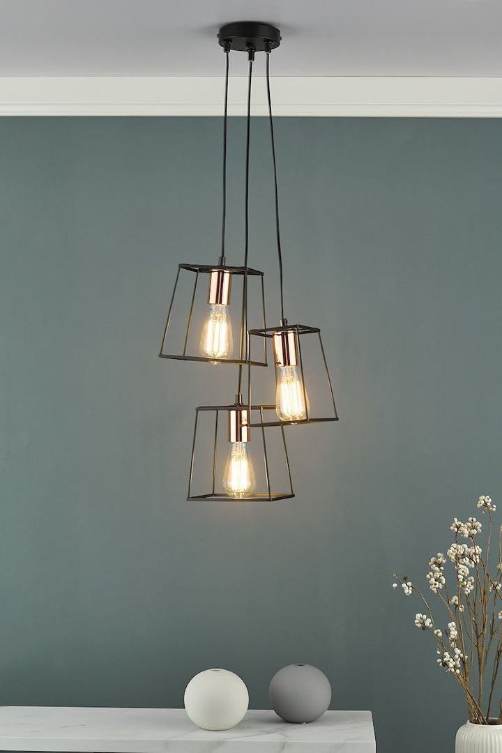 Dar TOW0322 | Tower Cluster Pendant | Black & Copper Trio