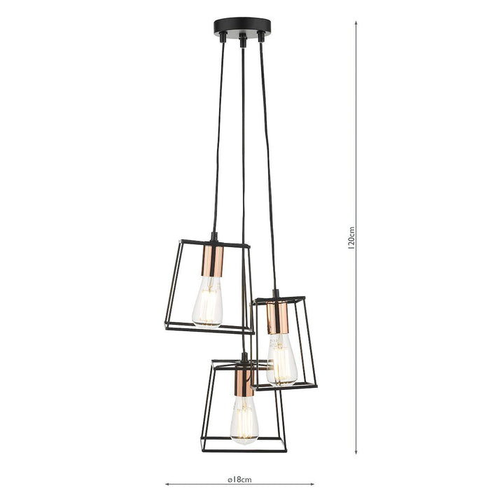 Dar TOW0322 | Tower Cluster Pendant | Black & Copper Trio