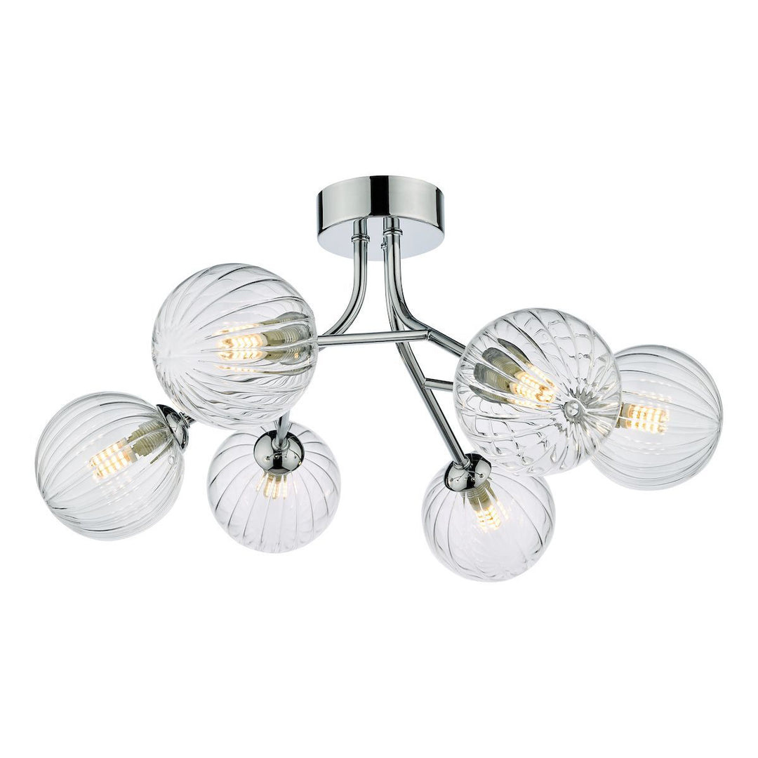 Dar YIS6450 | Yiska 6 Light Semi Flush | Polished Chrome with Ribbed Glass