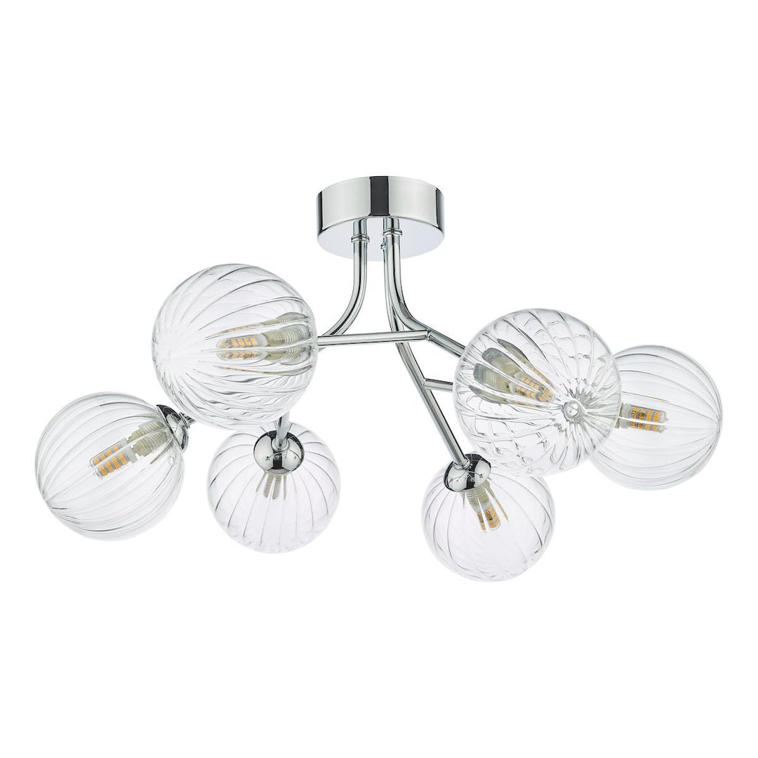 Dar YIS6450 | Yiska 6 Light Semi Flush | Polished Chrome with Ribbed Glass