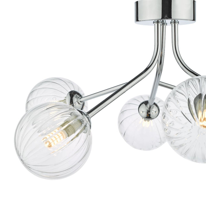 Dar YIS6450 | Yiska 6 Light Semi Flush | Polished Chrome with Ribbed Glass