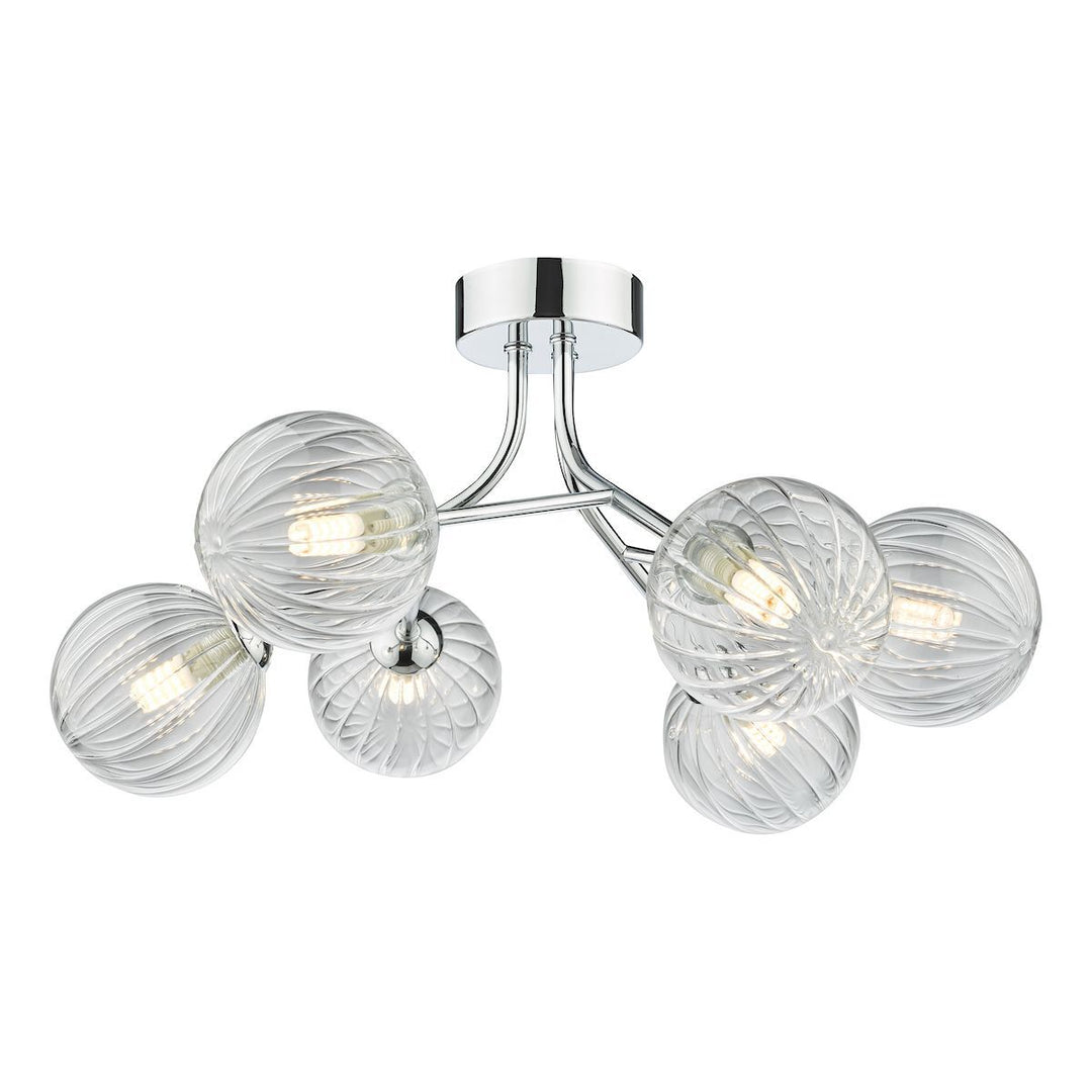 Dar YIS6450 | Yiska 6 Light Semi Flush | Polished Chrome with Ribbed Glass