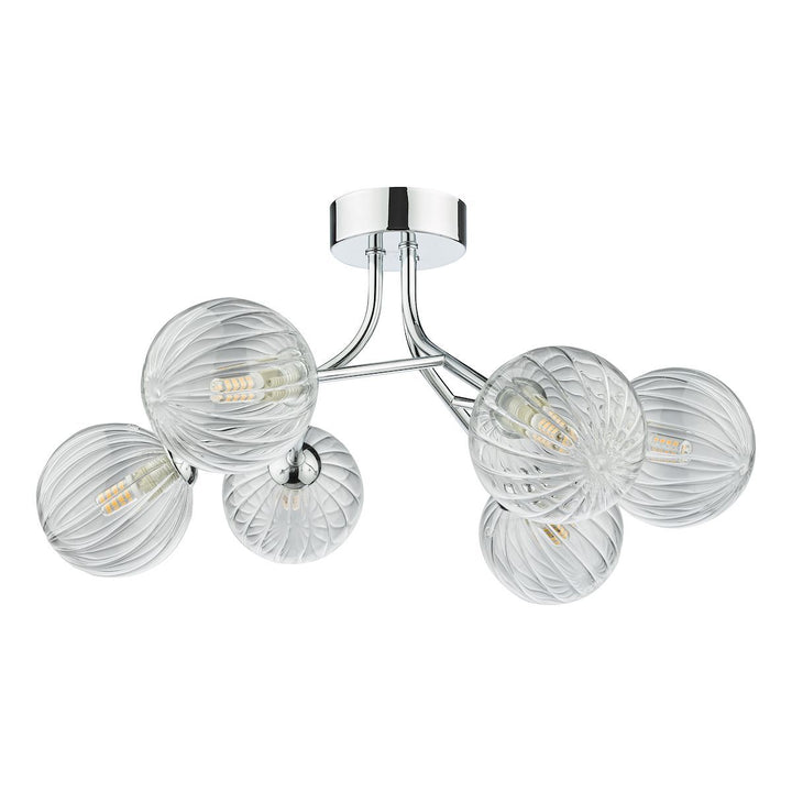 Dar YIS6450 | Yiska 6 Light Semi Flush | Polished Chrome with Ribbed Glass