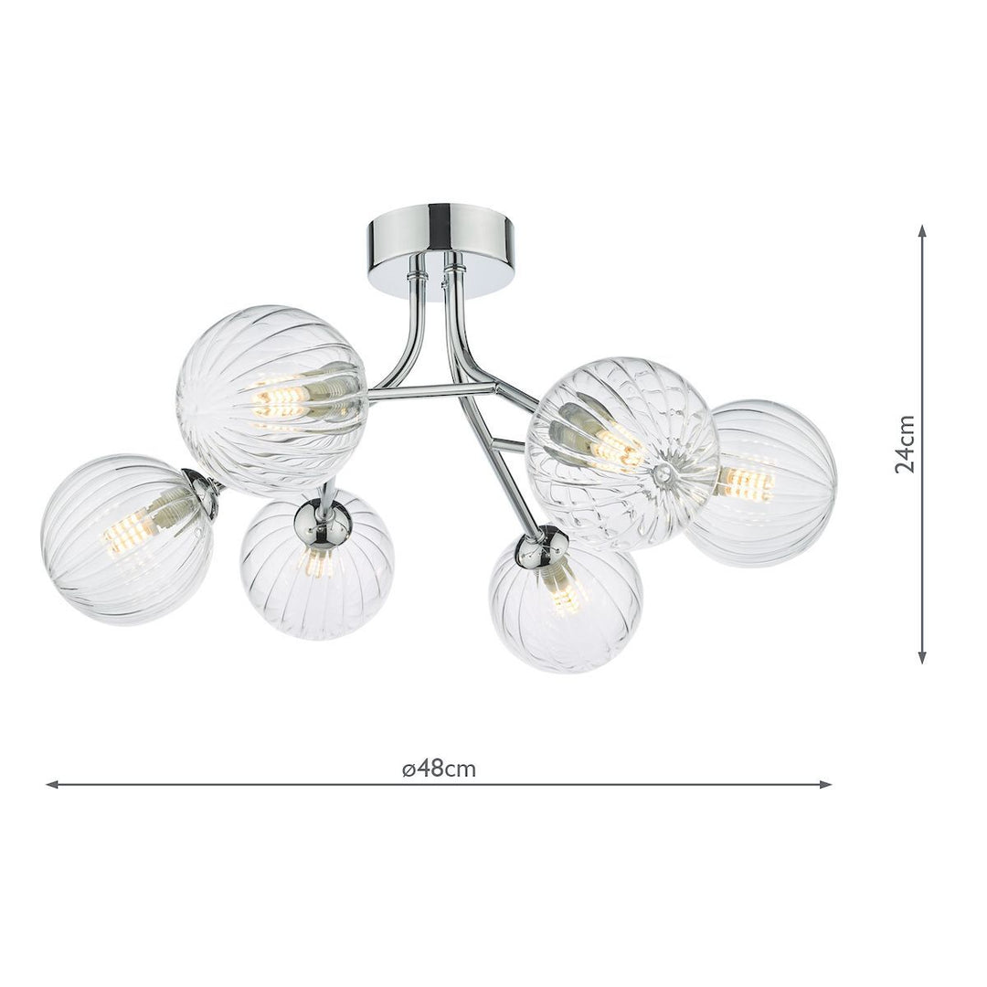 Dar YIS6450 | Yiska 6 Light Semi Flush | Polished Chrome with Ribbed Glass