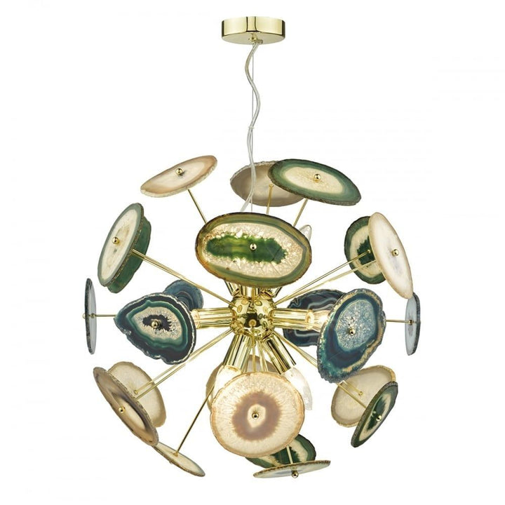 Dar Lighting ACH1355 | Achates 9-Light Pendant | Gold with Agate Stone