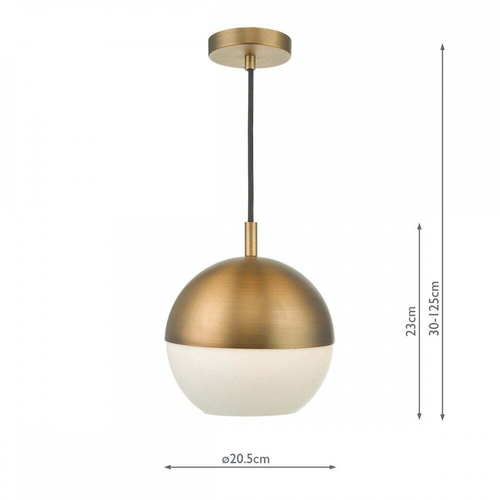 Dar AND0142 | Andre | Vintage Globe Pendant Light | Aged Brass and Opal Glass