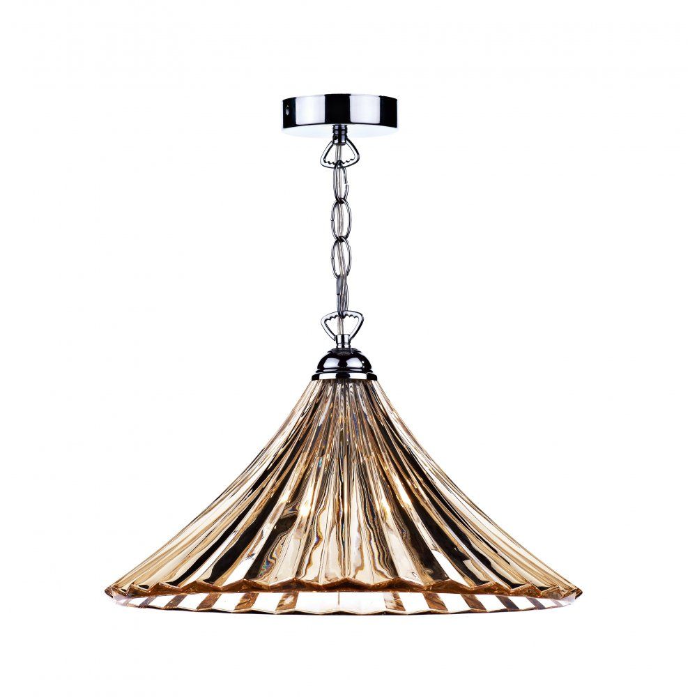 Dar Lighting ARD866 | Ardeche Pendant | Antique Brass & Amber Glass