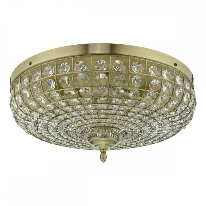 Dar ASM5475 | Asmara 5 Light Flush | Antique Brass & Crystal