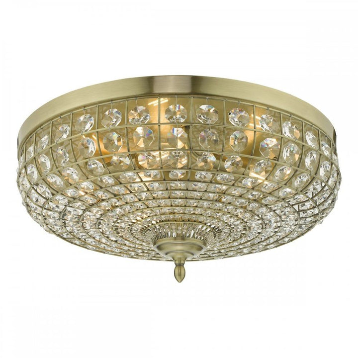 Dar ASM5475 | Asmara 5 Light Flush | Antique Brass & Crystal