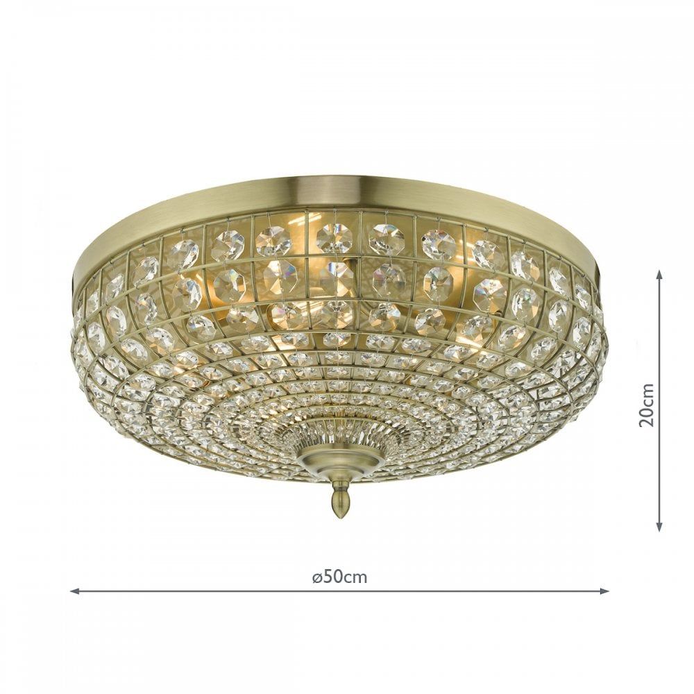 Dar ASM5475 | Asmara 5 Light Flush | Antique Brass & Crystal