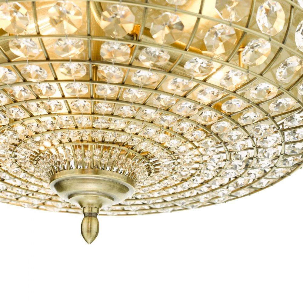 Dar ASM5475 | Asmara 5 Light Flush | Antique Brass & Crystal